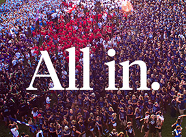 crowd of students with words All in